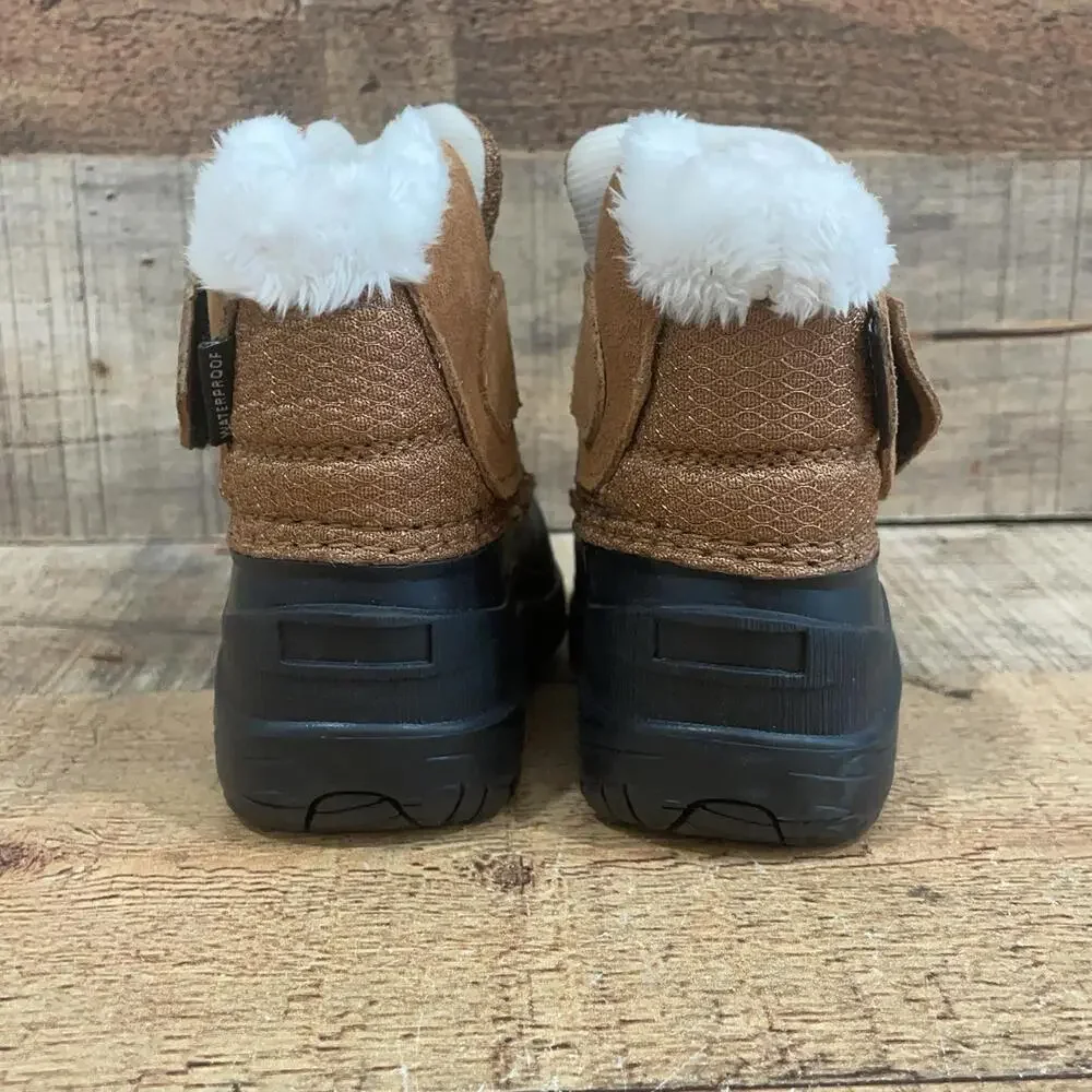 The North Face Snow Boots Boys Size 4 Brown Waterproof Ankle Hook & Loop Winter